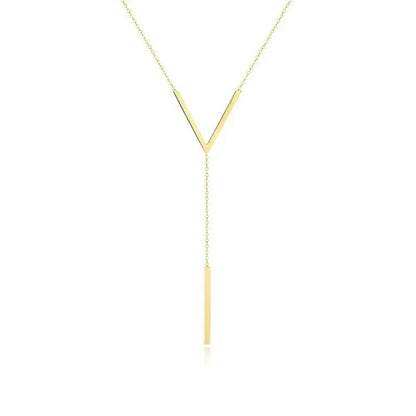 Gold-Color Steel Long Bar Tassel Paragraph Collarbone Minimalist Shaped Holiday Necklace Female Party V Necklace F1X3