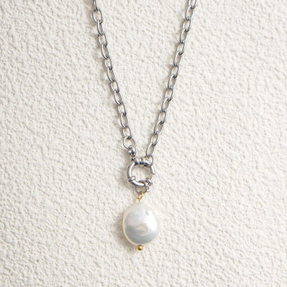 Natural Pearl Necklace for Women Stainless Steel Sailor Clasp Choker Gold/Silver Color Metal Rolo Chian Femme Stone Collier