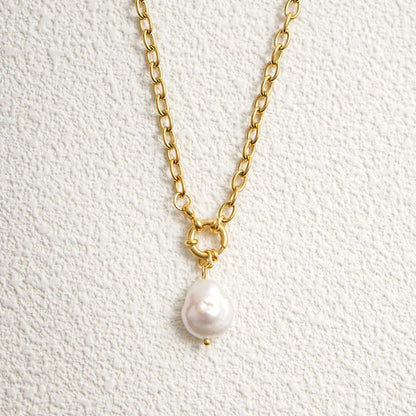 Natural Pearl Necklace for Women Stainless Steel Sailor Clasp Choker Gold/Silver Color Metal Rolo Chian Femme Stone Collier